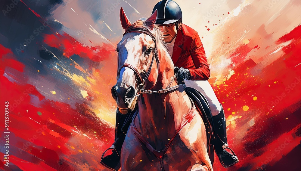 Red illustration paint of Equestrian Sport show jumping olympic games Red illustration paint of Equestrian Sport show jumping olympic games