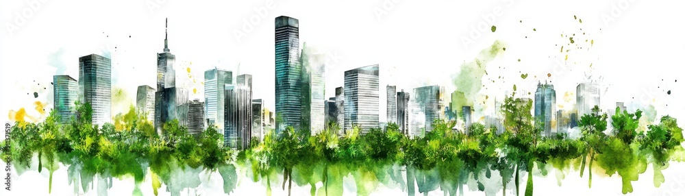 A vibrant watercolor illustration of a city skyline with lush greenery, symbolizing urban growth and nature coexistence. A vibrant watercolor illustration of a city skyline with lush greenery, symbolizing urban growth and nature coexistence.