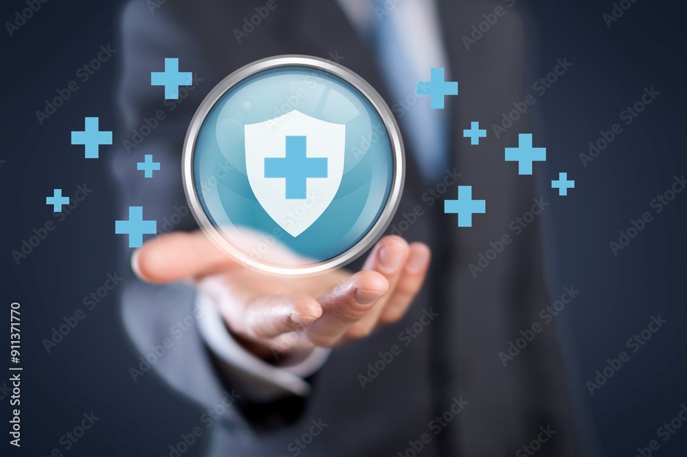 Health insurance, medical plus sign in hands Health insurance, medical plus sign in hands