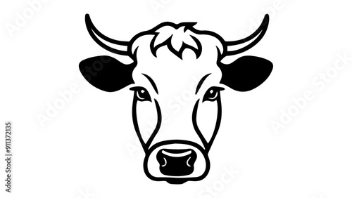 black and white cow portrait outline