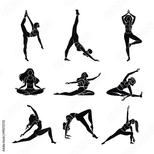 Set for Yoga, sports silhouette symbol illustration