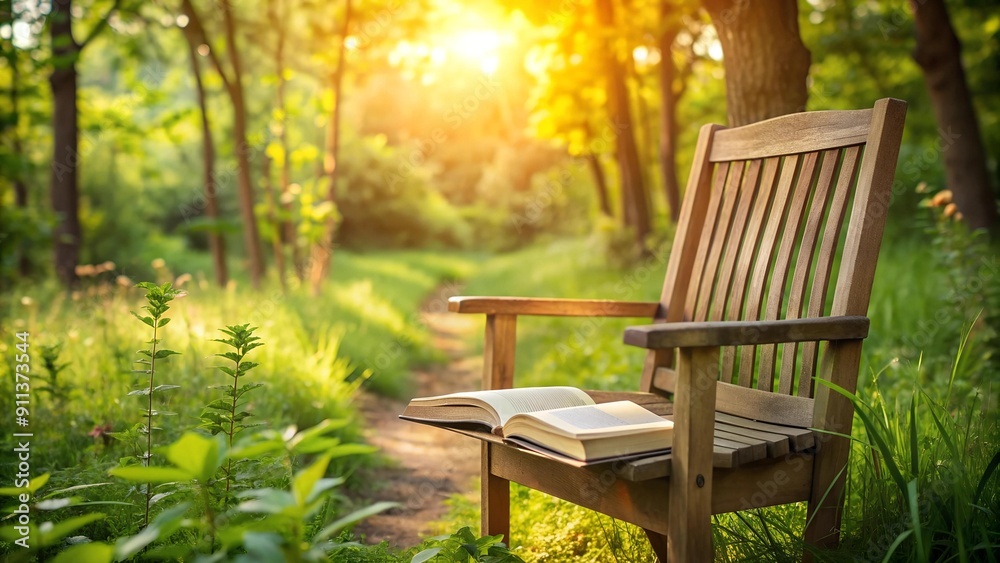 Whispers of Antiquity: A Book Resting on a Rustic Wooden Chair Amidst Lush Greenery Generative AI Whispers of Antiquity: A Book Resting on a Rustic Wooden Chair Amidst Lush Greenery Generative AI