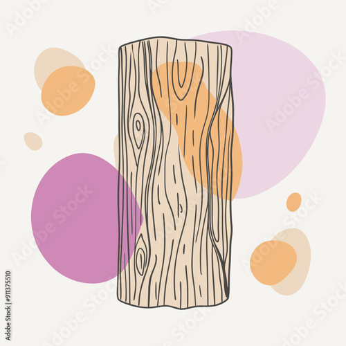 Autumn Linear Illustration: Warm and Cozy Scene with Textured Wood Background, Blackberry Bush, Surrounded by Pink, Orange, and Purple Color Splashes.