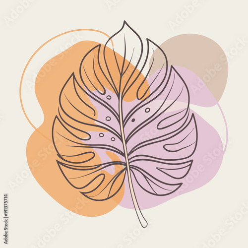 Autumn Leaf Artistic Illustration with Soft Pink, Orange, and Purple Background, Featuring Detailed Natural Textures and Patterns, Emanating Warmth and Coziness.