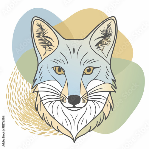 Vector illustration of a fox against a background of colorful blue, olive, and orange autumn splashes. Perfect for seasonal wildlife designs, nature-themed artwork, and cozy fall decorations. Ideal fo