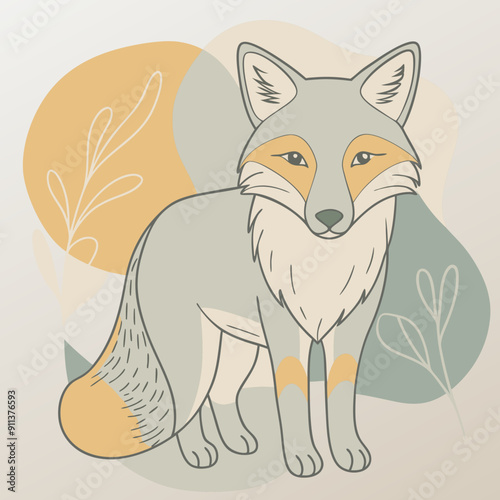 Vector illustration of a fox against a background of colorful blue, olive, and orange autumn splashes. Perfect for seasonal wildlife designs, nature-themed artwork, and cozy fall decorations. Ideal fo
