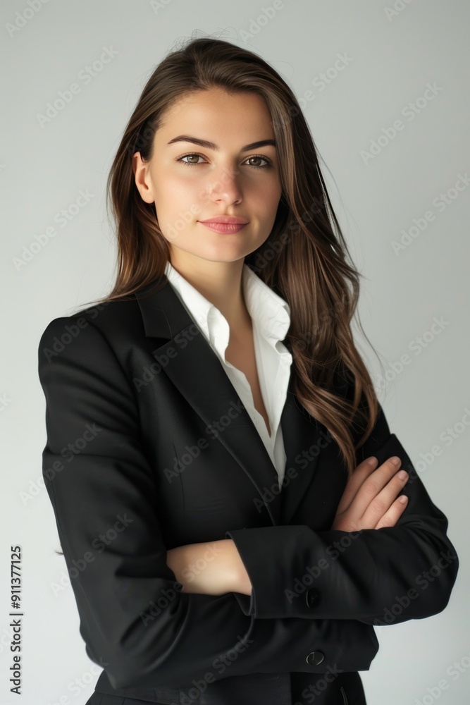Confident Businesswoman in Black Suit with Arms Crossed Confident Businesswoman in Black Suit with Arms Crossed