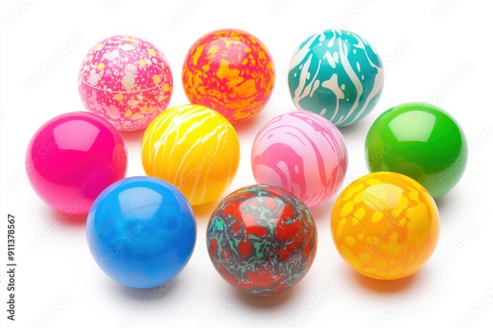 Bright colored bouncy balls placed on a white background Bright colored bouncy balls placed on a white background