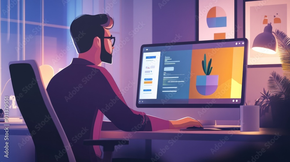 A motion graphics designer creating an animated advertisement, using specialized software to craft engaging visuals and animations A motion graphics designer creating an animated advertisement, using specialized software to craft engaging visuals and animations