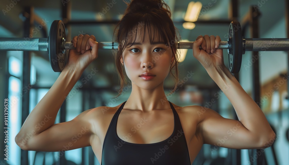 Full body photo of beautiful Japanese woman workout at gym, realistic photography, 8K resolution, fit physique, lifting weights, professional fitness setting Full body photo of beautiful Japanese woman workout at gym, realistic photography, 8K resolution, fit physique, lifting weights, professional fitness setting