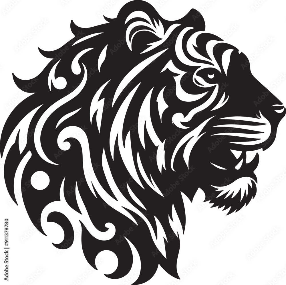 Naklejka premium Tiger black and white vector silhouette