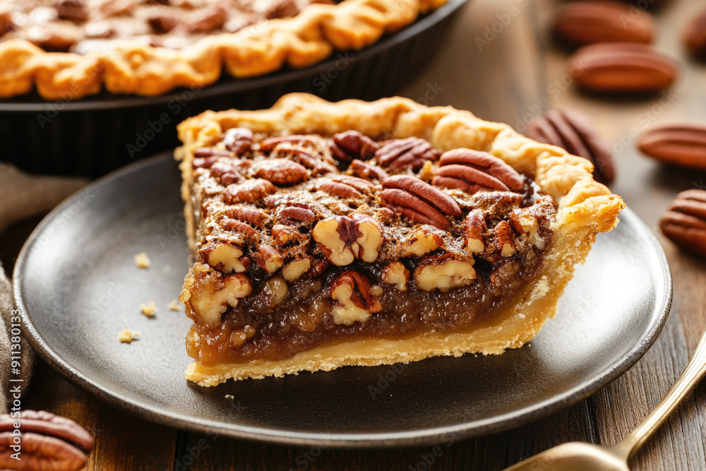 Homemade autumn pecan pie on a rustic background Homemade autumn pecan pie on a rustic background