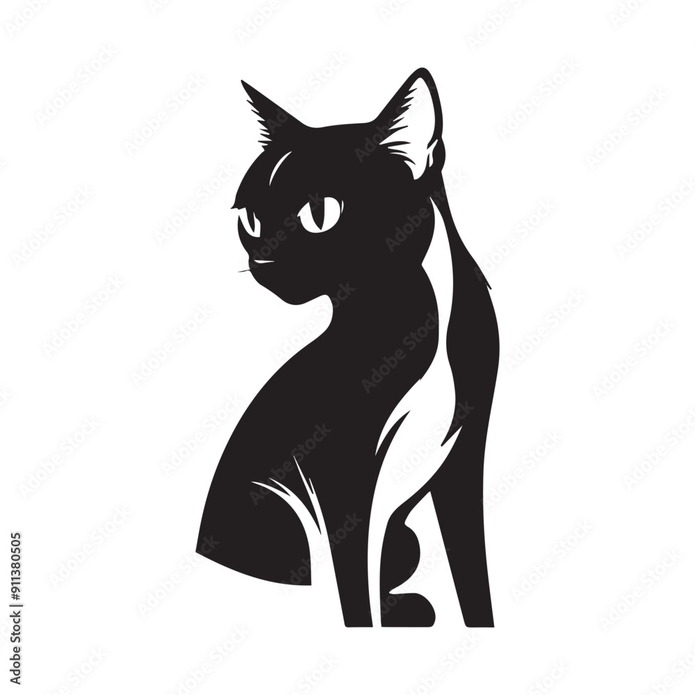 Cat silhouette against a white background. Ideal for pet themed design