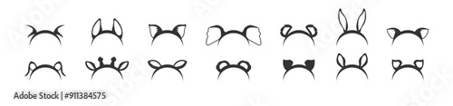 Animal ears mask. Animals headband icon set. Vector illustration