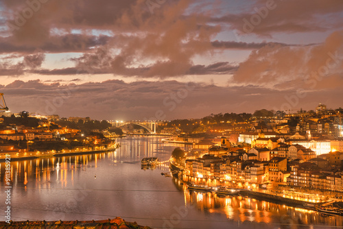 sunset over the river, porto, protugal photo