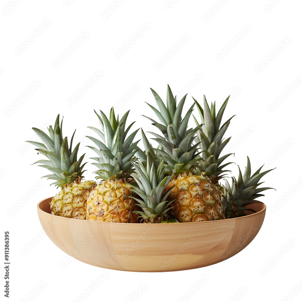Fototapeta premium A few pineapples are packed in a wood container.