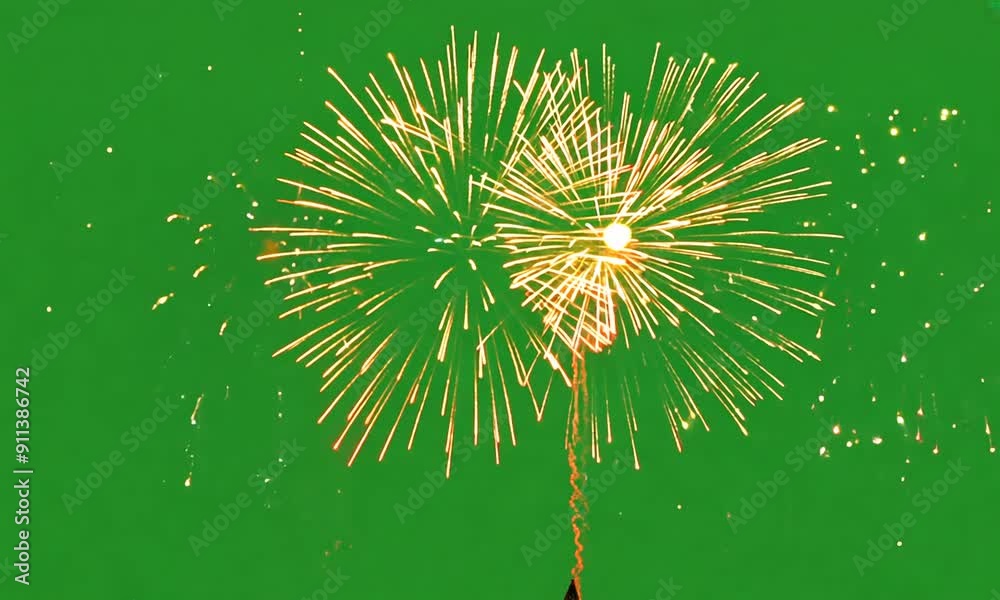 Fireworks as they fly into the sky and explode on green screen. Generative AI