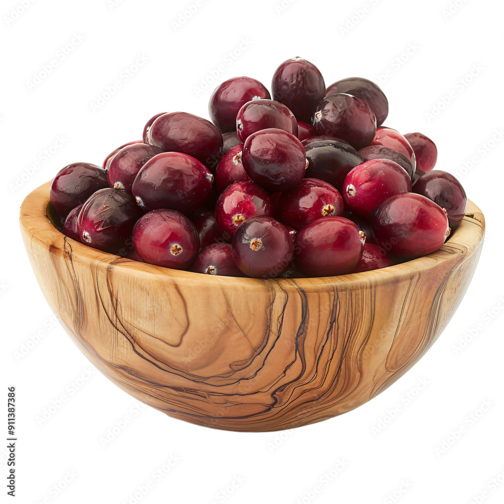 A wooden bowl filled with sour berries. A wooden bowl filled with sour berries.