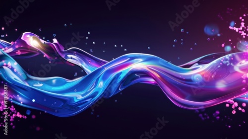 Abstract Liquid Wave with Neon Glow and Particles