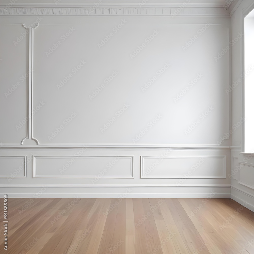 White walls with classic style mouldings and wooden floor empty room interior White walls with classic style mouldings and wooden floor empty room interior