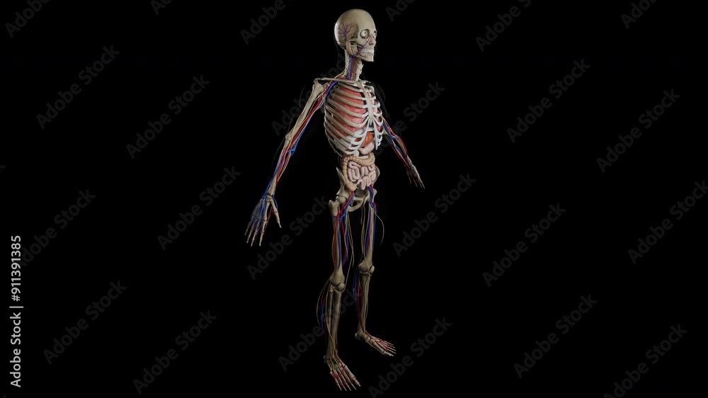 Skeleton and digestive system 360 degree looping rotation, high resolution 3D male Model Skeleton and digestive system 360 degree looping rotation, high resolution 3D male Model