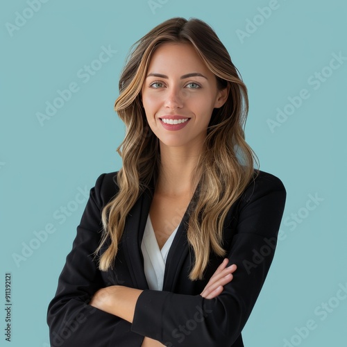 Professional Young Woman in Business Attire Smiling Confidently