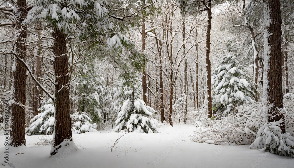 Peaceful Winter Forest Blanketed in Fresh Snow Peaceful Winter Forest Blanketed in Fresh Snow