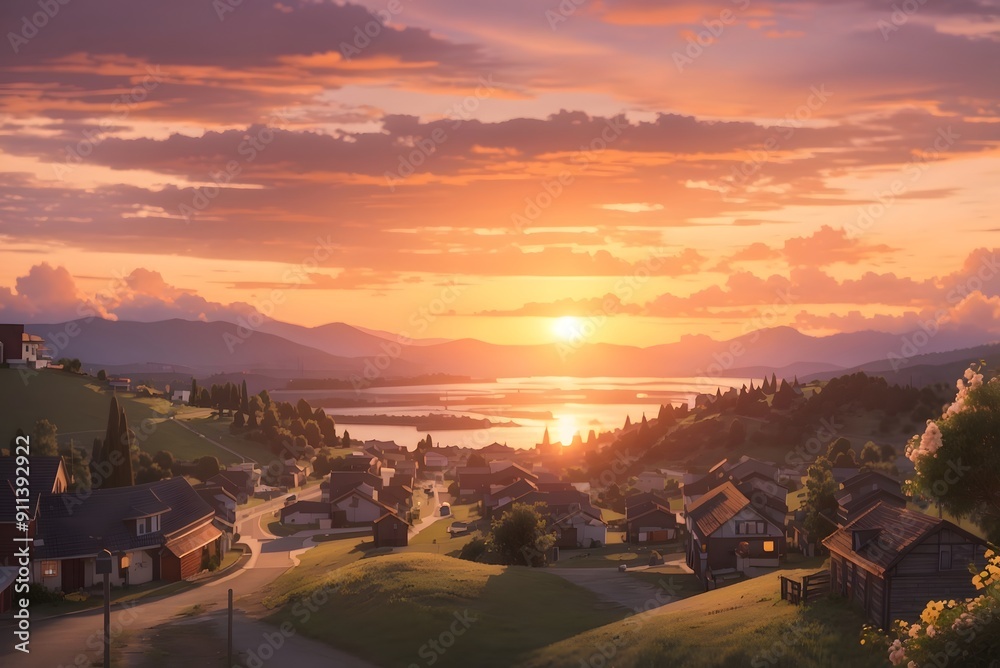 Obraz premium European townscape at sunset