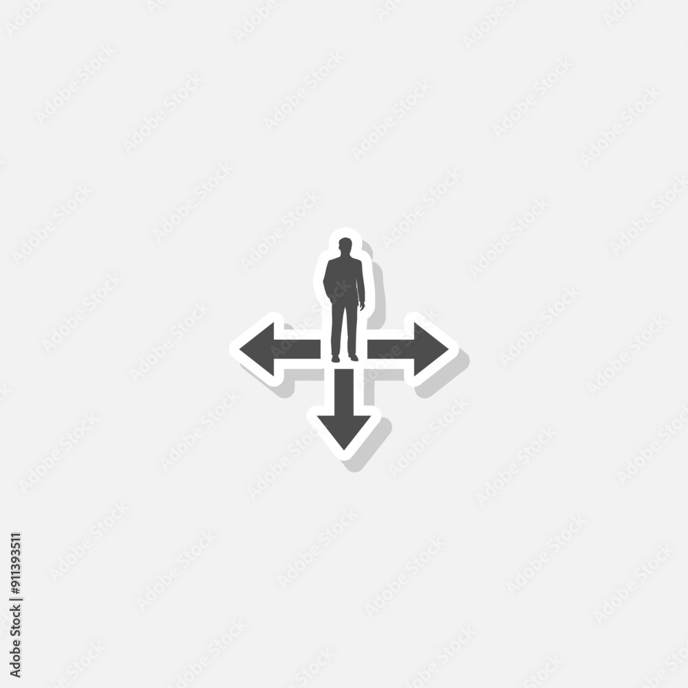 Businessman in three ways icon sticker isolated on gray background Businessman in three ways icon sticker isolated on gray background