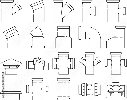 pipeline industry gas pipe icons set vector. oil technology, industrial construction, tube supply, energy, fuel, equipment pipeline industry gas pipe black contour illustrations