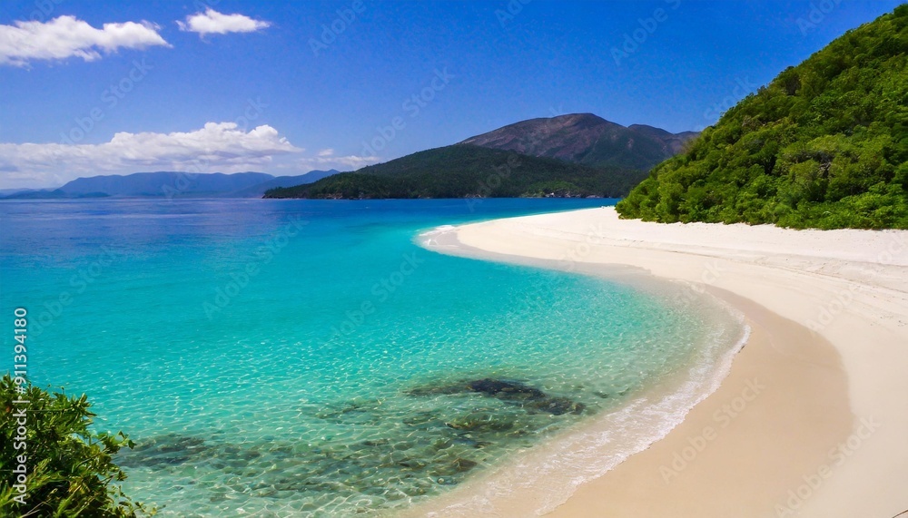 Fototapeta premium Pristine White Sand Beach with Crystal Clear Waters