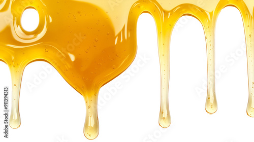 Honey dripping on white background