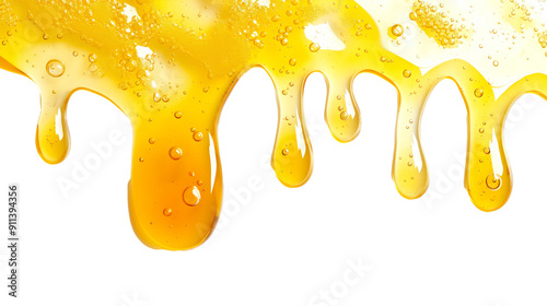 Honey dripping on white background