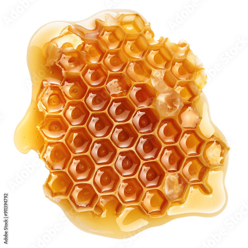 Honeycomb with flowing honey, close-up PNG