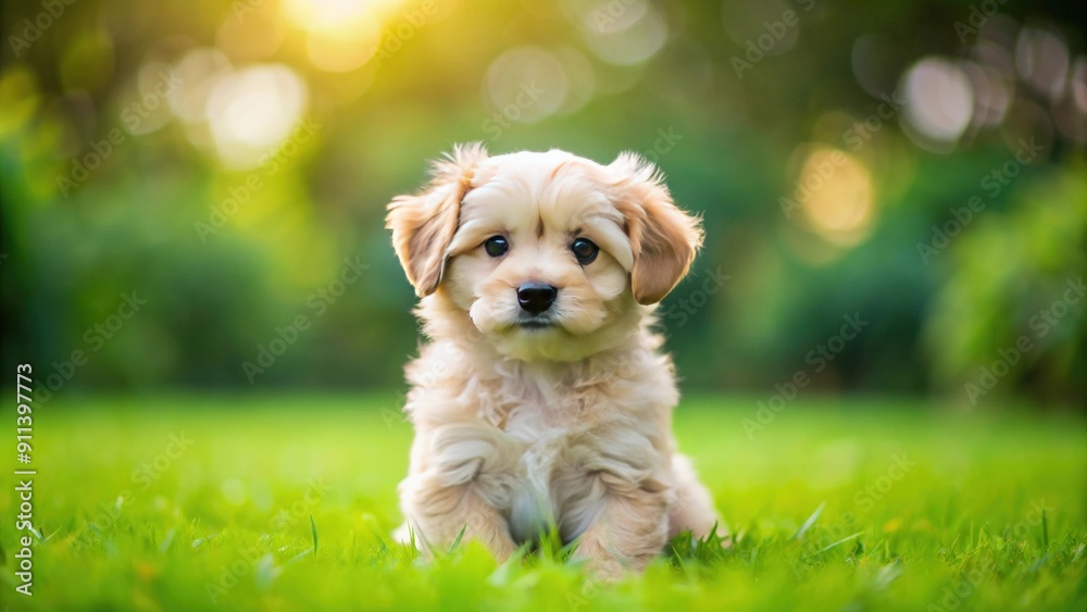 Adorable fluffy puppy sitting on green grass, cute, little, dog, pet, fluffy, adorable, animal, domestic, grass, green, outdoor Adorable fluffy puppy sitting on green grass, cute, little, dog, pet, fluffy, adorable, animal, domestic, grass, green, outdoor