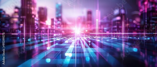 Wallpaper Mural Cyberpunk cityscape, purple and blue laser lights, neon structures, hightech design Torontodigital.ca