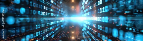 Wallpaper Mural Executive, composed of binary code, futuristic digital landscape, glowing effect Torontodigital.ca