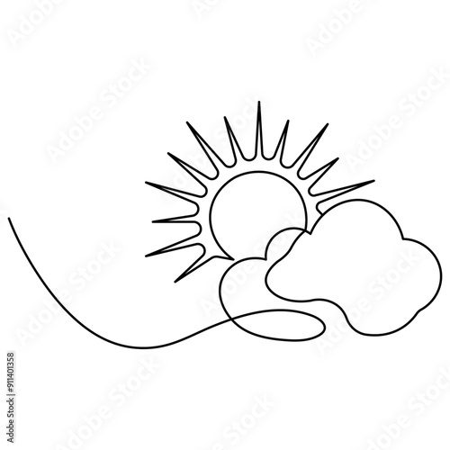 Cloud  single line art, continuous one line drawing of  Isolated outline vector art 
