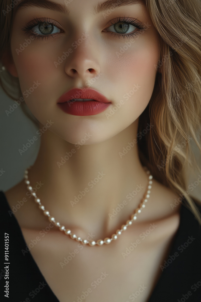 Elegant rendering of collarbones with a single, minimal pearl necklace resting on them, Elegant rendering of collarbones with a single, minimal pearl necklace resting on them,