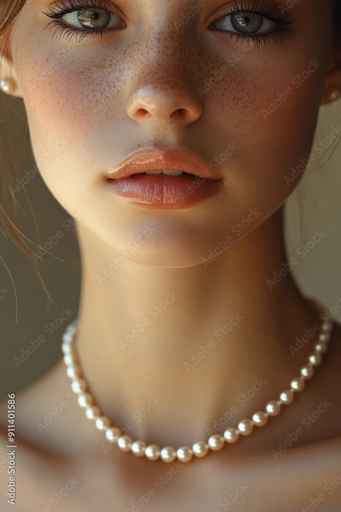 Elegant rendering of collarbones with a single, minimal pearl necklace resting on them, Elegant rendering of collarbones with a single, minimal pearl necklace resting on them,