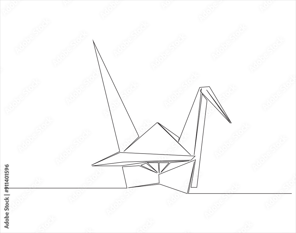 Continuous one line drawing of origami of crane bird. One line drawing illustration of origami. Japanese art concept line art. Editable outline Continuous one line drawing of origami of crane bird. One line drawing illustration of origami. Japanese art concept line art. Editable outline