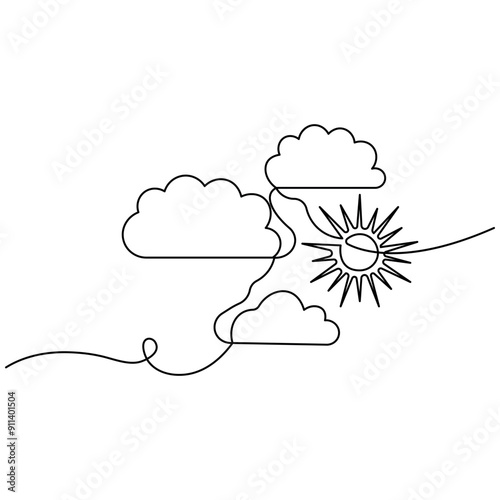 Cloud  single line art, continuous one line drawing of  Isolated outline vector art 
