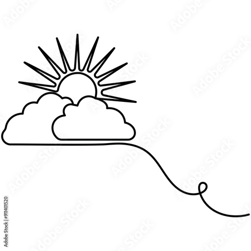 Cloud  single line art, continuous one line drawing of  Isolated outline vector art 
