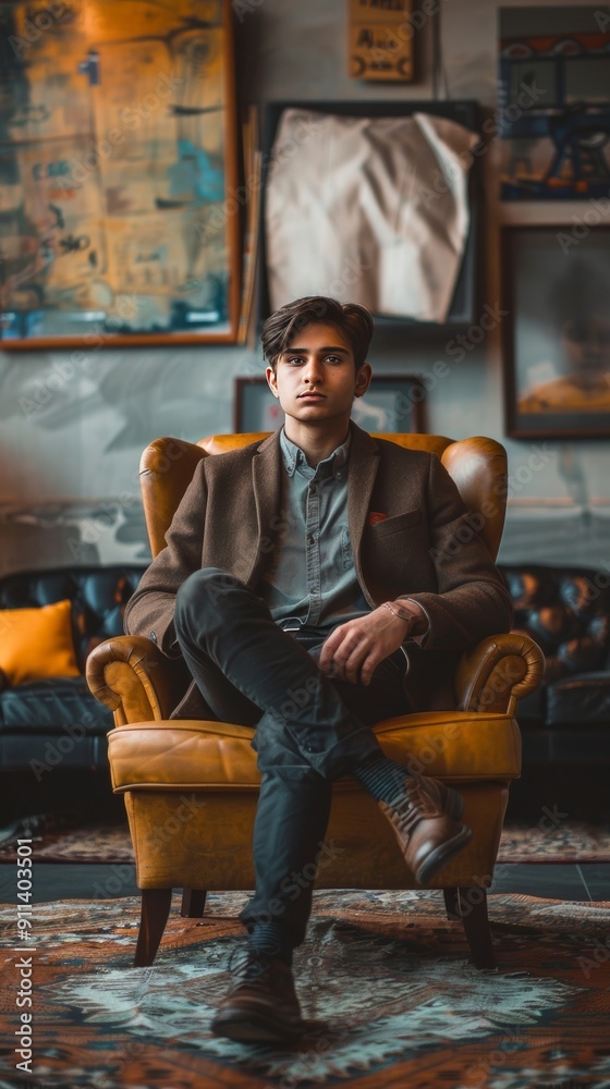 Young entrepreneur in a stylish layout design. Young entrepreneur in a stylish layout design.