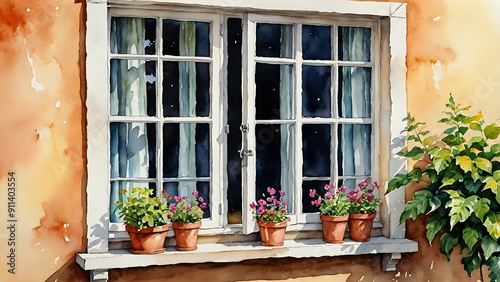 window with flowers in region photo