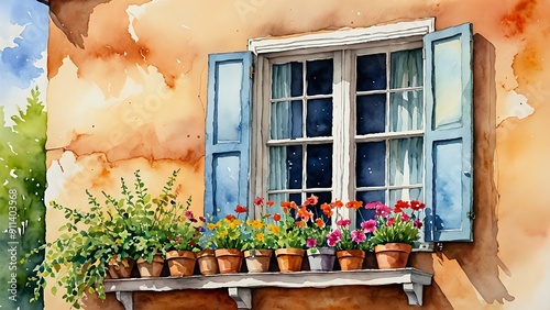 window with flowers in region photo