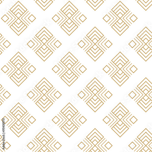 Abstract geometric pattern with stripes, lines. Seamless vector background. White and gold ornament. Modern reticulated graphic design.