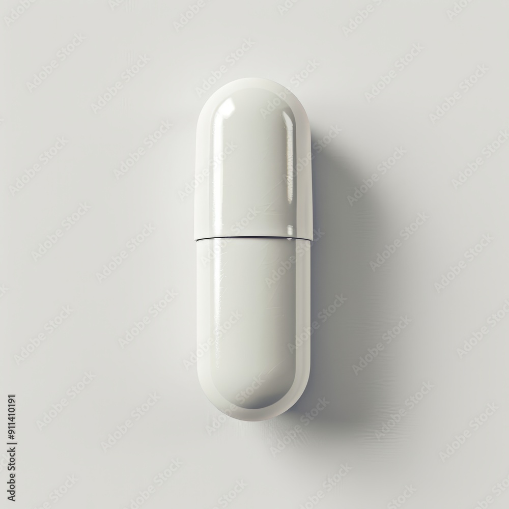 A single white capsule pill on a plain white background. A single white capsule pill on a plain white background.