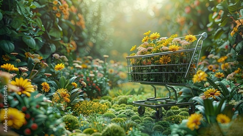 shopping cart with yellow flowers photo