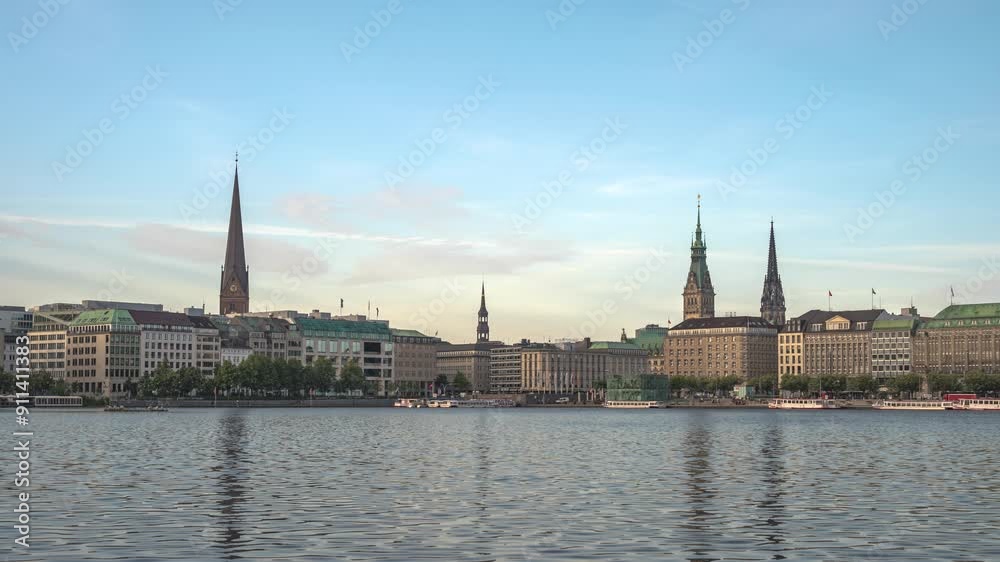 Hamburg Germany time lapse city skyline at Alster Lake Hamburg Germany time lapse city skyline at Alster Lake